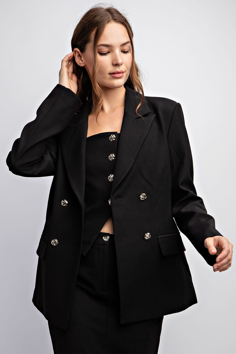 Black Double Breasted Slim Fit Blazer