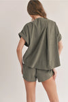 Olive Suede Boxy Top Shorts Set (1 SMALL)
