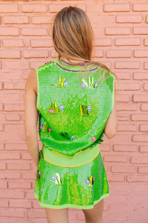 Queen of Sparkles Sequin Easter Egg Grass Vest