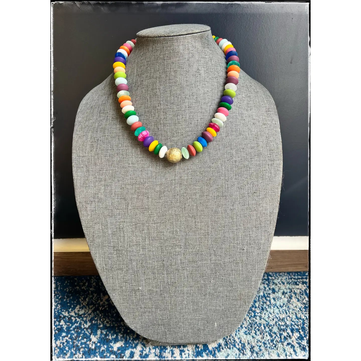 Rainbow Midi Acrylic Resin Gold Ball Necklace