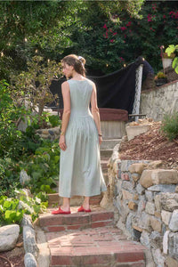 Moon River | Olive Boatneck Button Front Midi Dress