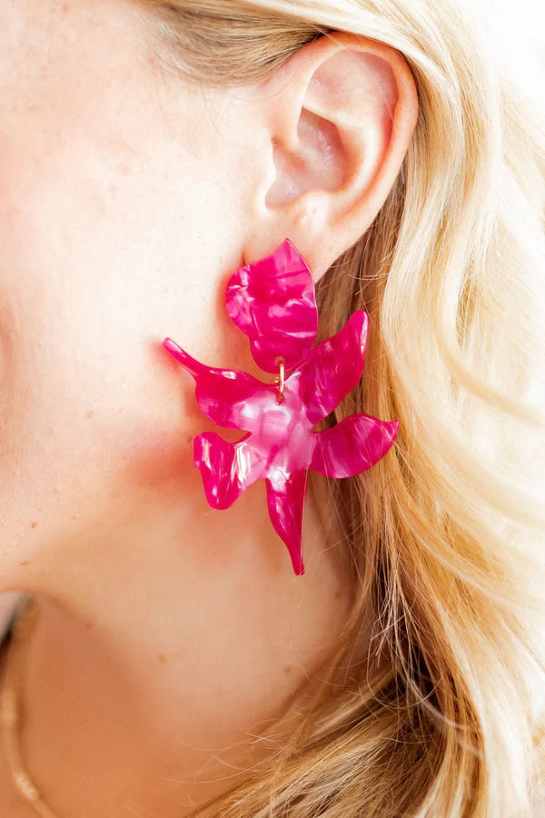 Hot Pink Floral Statement Earring