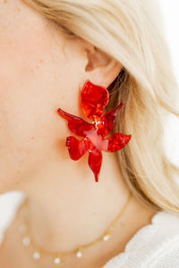 Red Floral Statement Earring