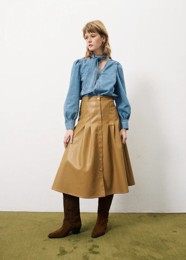 FRNCH Camel Pleather Edana Skirt