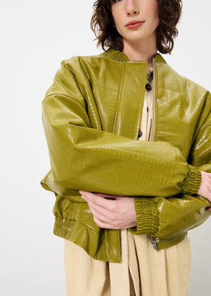 FRNCH Olive Pleather Rita Bomber Jacket