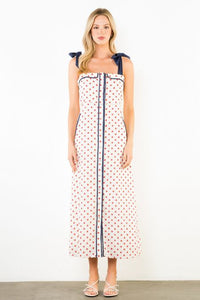 THML | Cream Polkadot Shoulder Strap Tie Dress