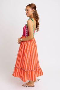 Karlie | Fuschia Stripe Color Block Tie Shoulder Maxi Dress