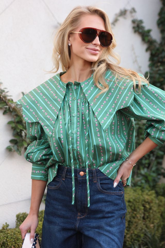 Karlie Floral Ditzy Stripe Peter Pan Collar Top