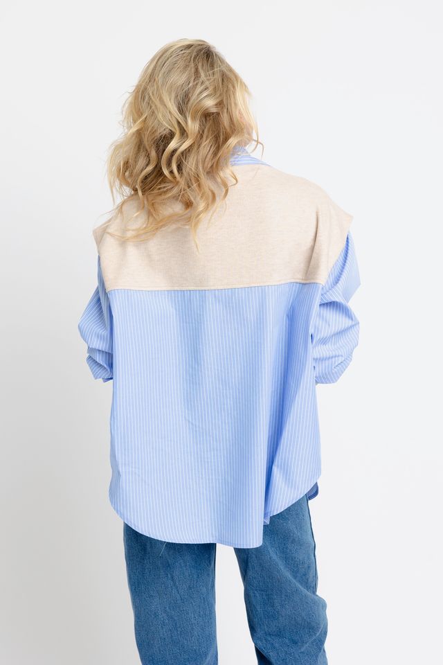 Karlie | Hailey Blue Stripe Poplin Sweater Buttondown