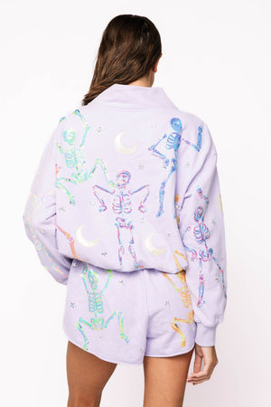 Queen of Sparkles Lavender Mock Neck Dancing Skeleton Sweatshirt