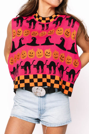 Queen of Sparkles Halloween Checkered Trim Sweater Top (1 LARGE)