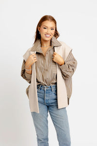 Karlie | Hailey Brown Stripe Poplin Sweater Buttondown