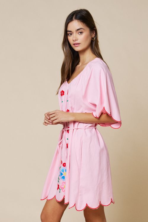 Embroidered Pink Mini Dress