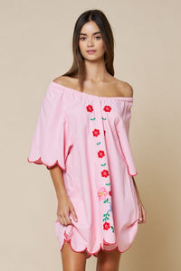Embroidered Pink Mini Dress