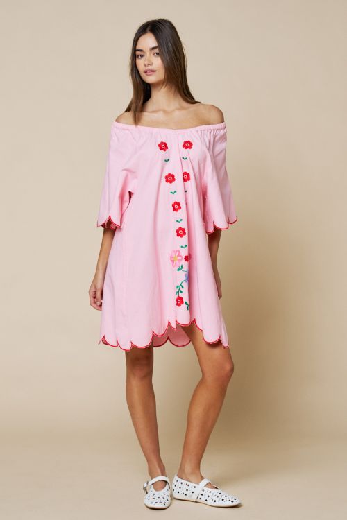 Embroidered Pink Mini Dress