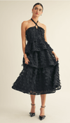 Black Halter 3D Circle Tiered Midi Dress