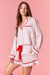 Merry & Bright Pink Stripe Wavy Trim Pajama Set