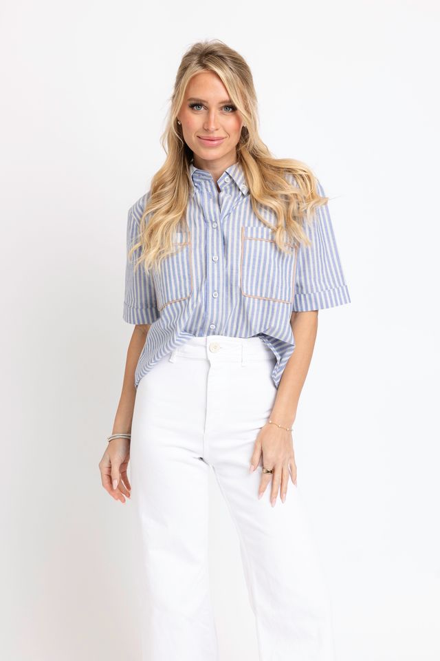Karlie | Blue Stripe Pocket Camp Top (1 LARGE)