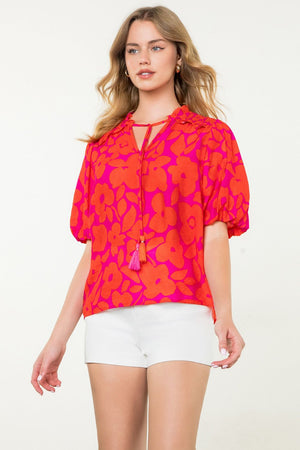 THML Puff Sleeve Flower Print Top