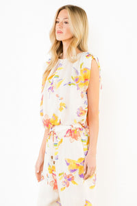 THML | Cream Sleeveless Floral Top