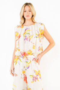 THML | Cream Sleeveless Floral Top