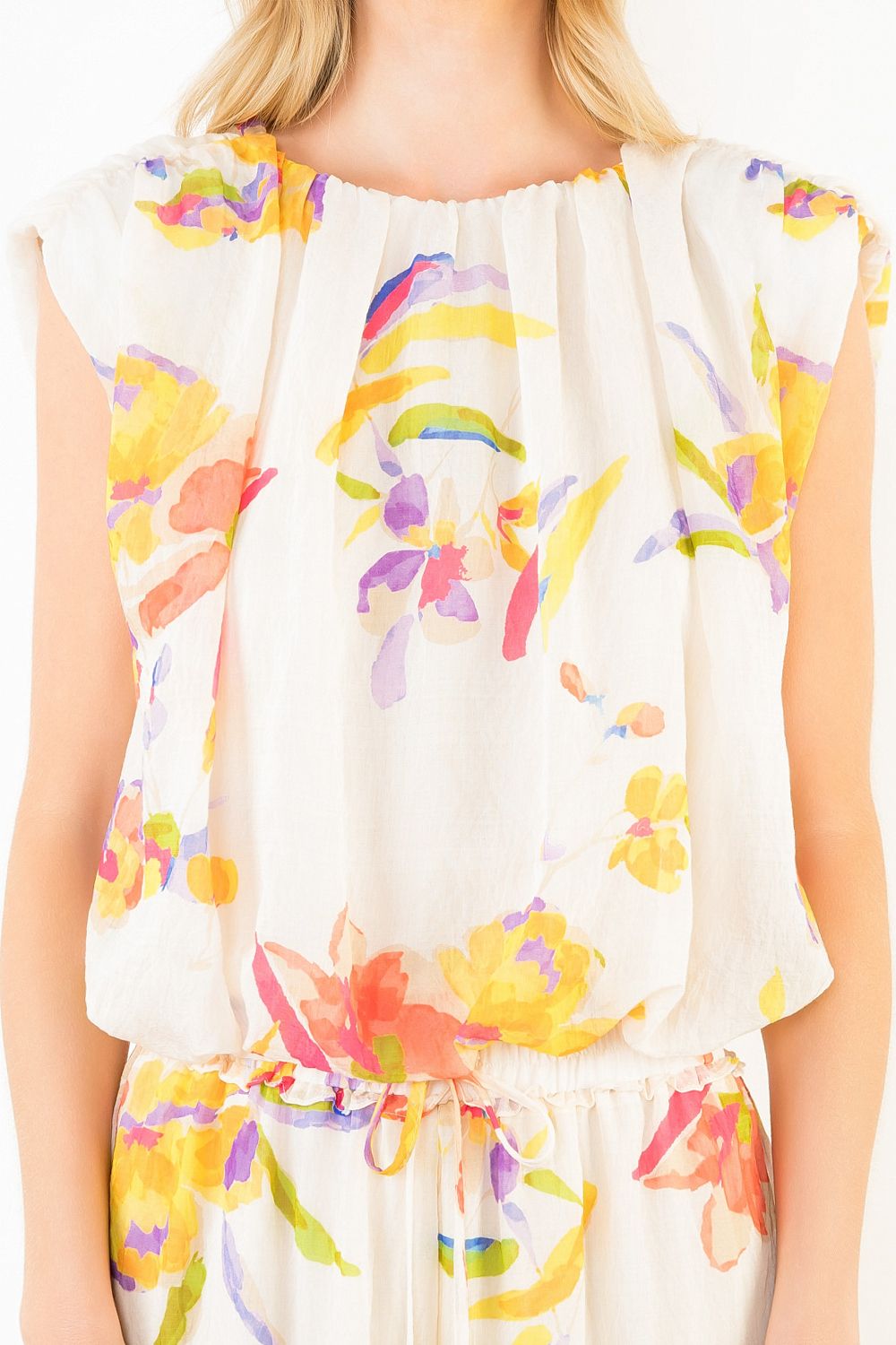 THML | Cream Sleeveless Floral Top