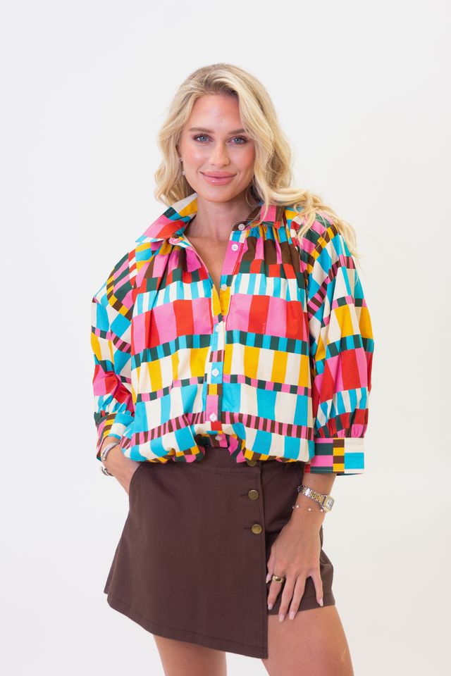 Karlie | Multi Color 3/4 Bubble Sleeve Collar Top
