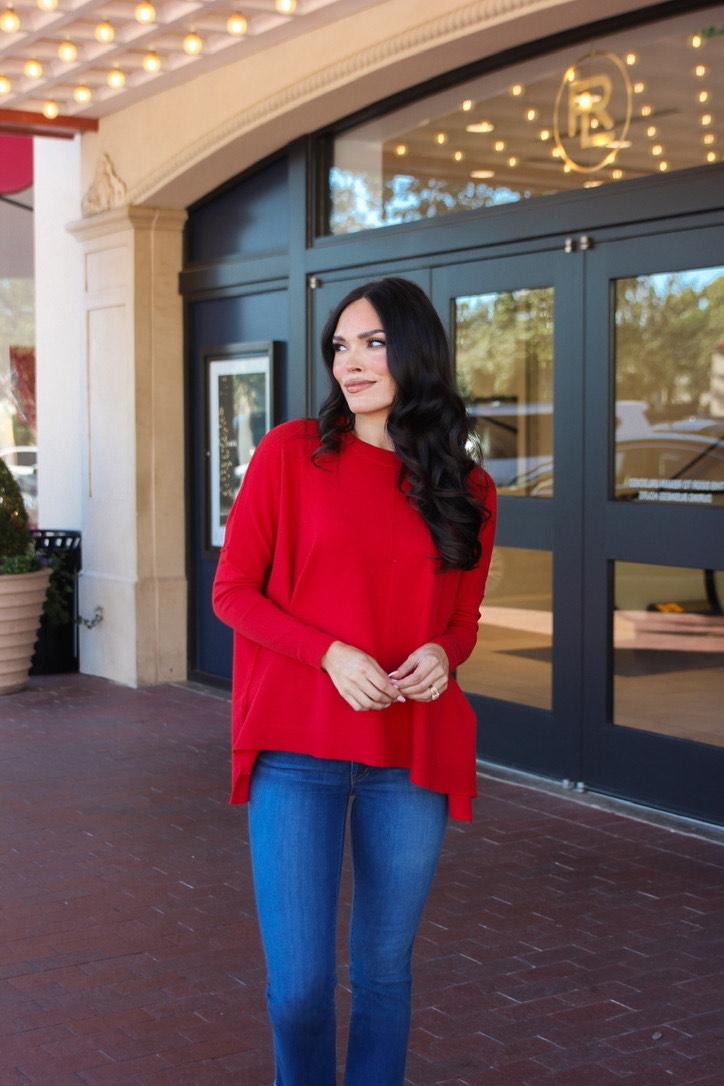 Karlie: Red Cashmere Blend Crew Sweater (1 LARGE)