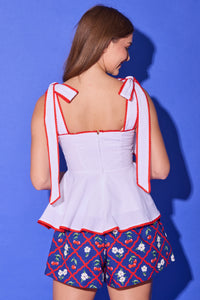 Alden Adair | Valerie Top in Bright White w/ Red Trim