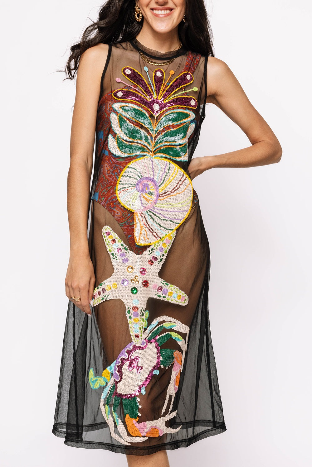 Queen of Sparkles Black Shell Midi Coverup