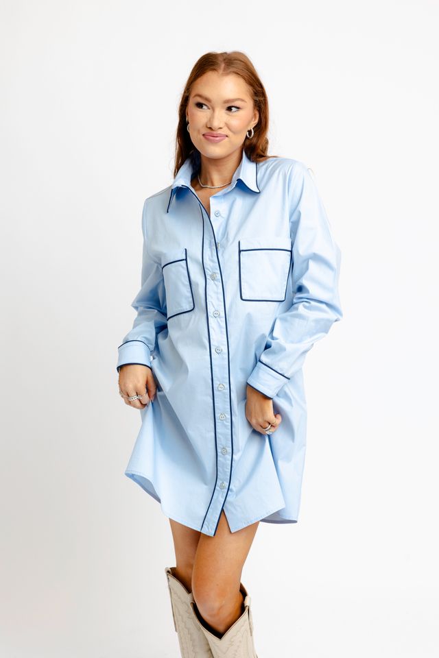 Karlie | Powder Blue Pocket Shirt Dress