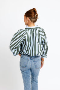 Karlie | Blue Stripe Collar Bubble 3/4 Sleeve Top