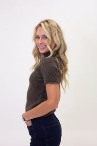 Karlie | Brown Solid Mock Neck Sweater