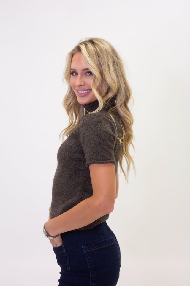 Karlie | Brown Solid Mock Neck Sweater