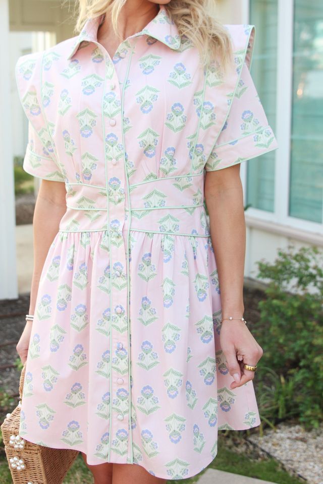 Karlie | French Floral Pocket Piped Shirt Dress