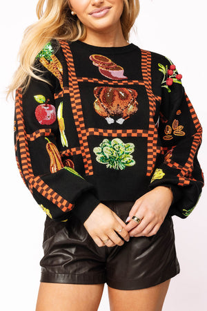 Queen of Sparkles Black Checkered Thanksgiving Icon Sweater