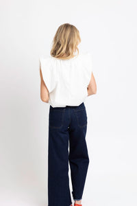 Karlie | White Solid Poplin VNeck Bubble Top