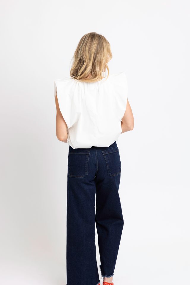 Karlie | White Solid Poplin VNeck Bubble Top