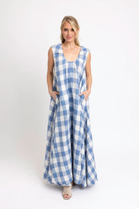 Karlie | Blue Buffalo Check Scoop Maxi Dress