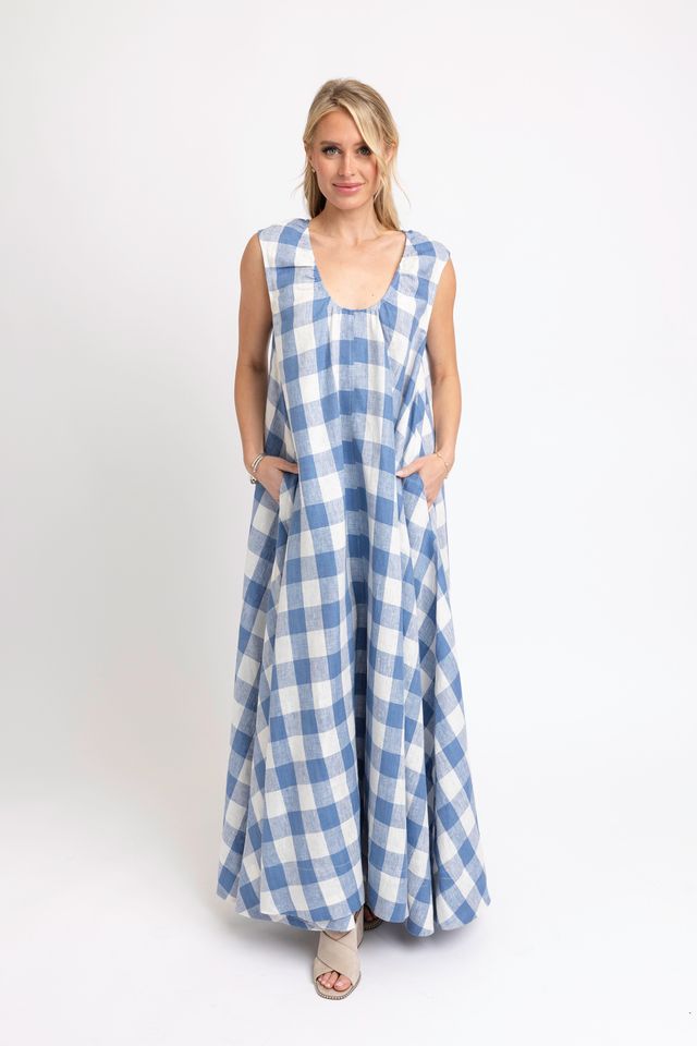 Karlie | Blue Buffalo Check Scoop Maxi Dress