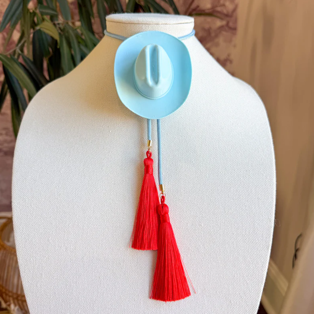 Cowboy Hat Bolo Baby Blue with Baby Blue & Red Tassle