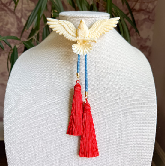 Eagle Bolo Ivory with Baby Blue & Red Tassle