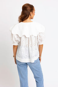 Karlie | White Eyelit Novelty Collar Top