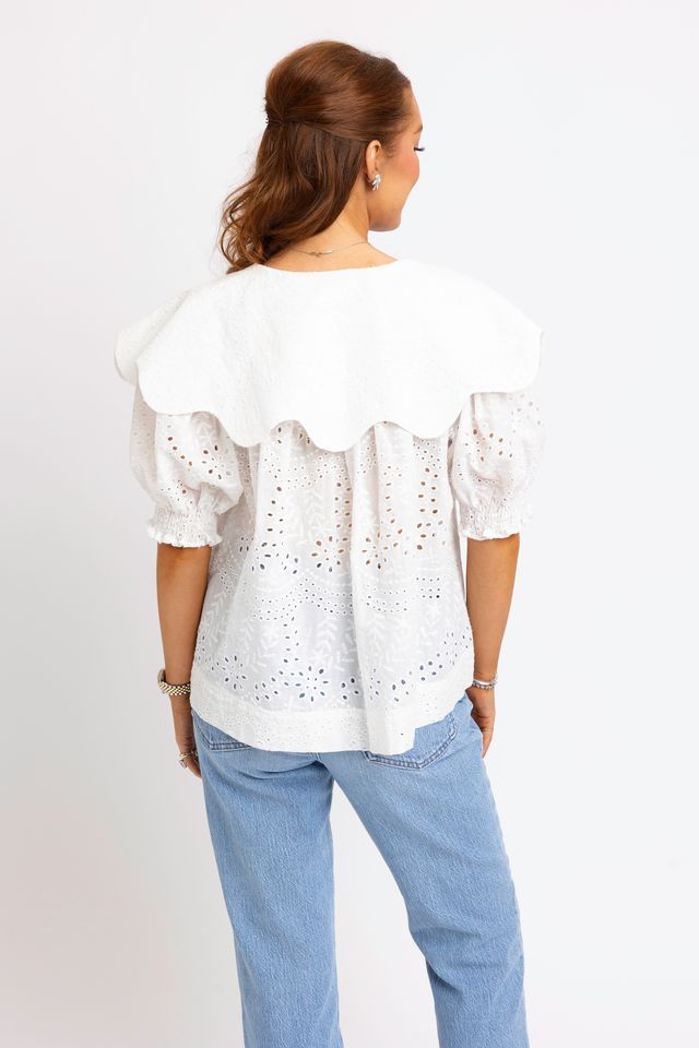 Karlie | White Eyelit Novelty Collar Top