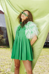Queen of Sparkles Green/ White Feather Sleeve Dress