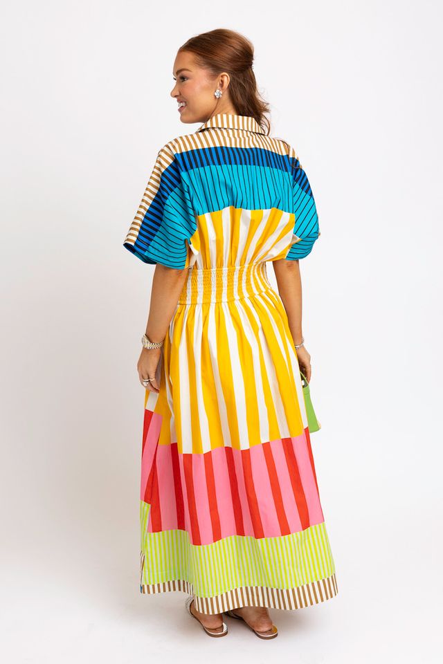 Karlie | Multi Stripe Button Maxi Dress