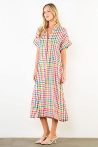 THML | Multi Short Slv Plaid Button Down Dress
