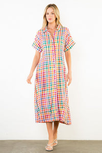 THML | Multi Short Slv Plaid Button Down Dress