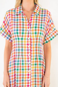 THML | Multi Short Slv Plaid Button Down Dress