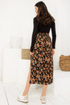 THML Floral Elastic Waist Midi Skirt